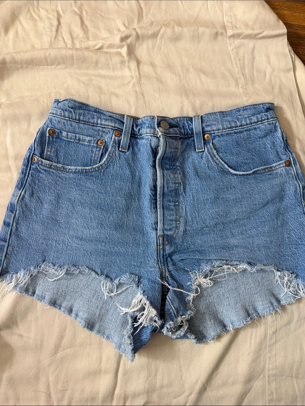 Levi's Light Blue Frayed Hem Denim Shorts